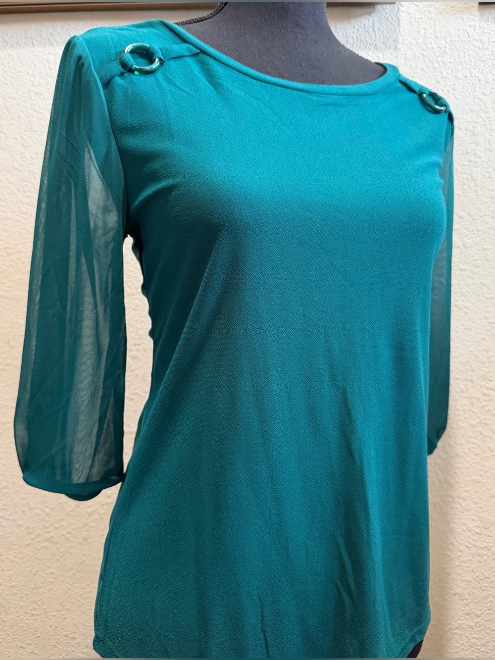 Teal Women's Tie-Shoulder Sheer Sleeve Top